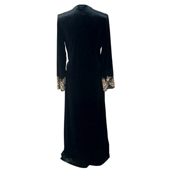 NWT! SOMA! LUXE BLACK STRETCH VELVET FULL LENGTH GOLD TRIMMED SLEEVE ROBE! SZ M - Picture 6 of 12